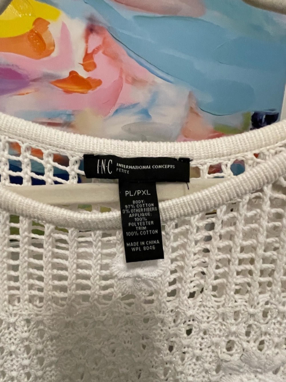 INC International Concepts White Crochet Fringe Top beach pool cover up Large - Picture 2 of 6